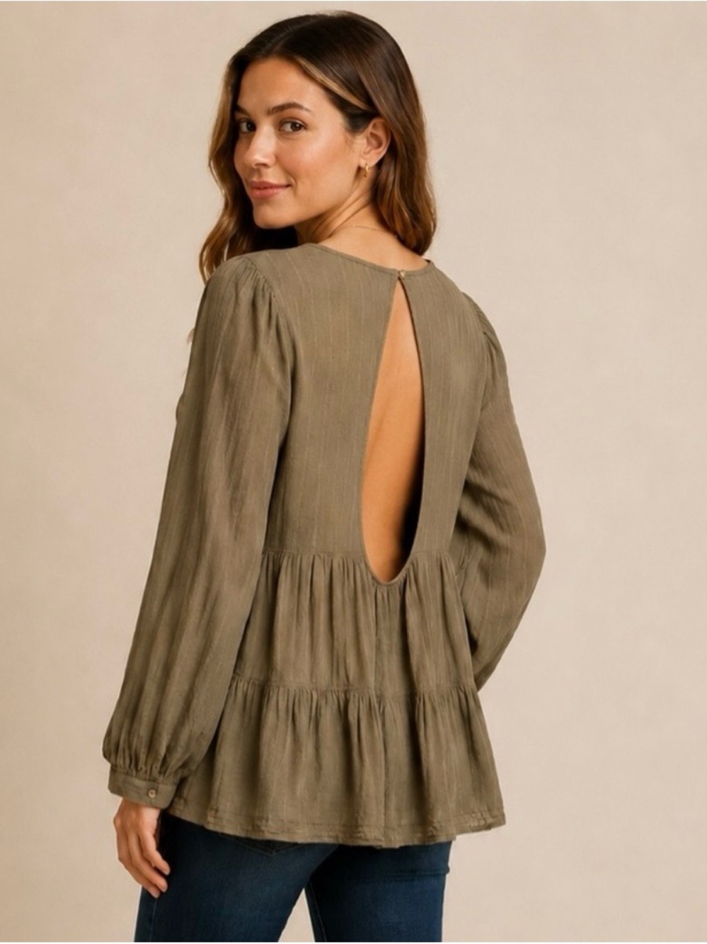American Eagle Olive Open Back Boho Blouse M